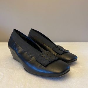 Prevata Black Leather Wedge Italian Heels - Size 7.5